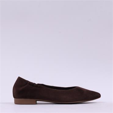 Paul Green Pointed Low Heel Ballet Flat - Brown Suede